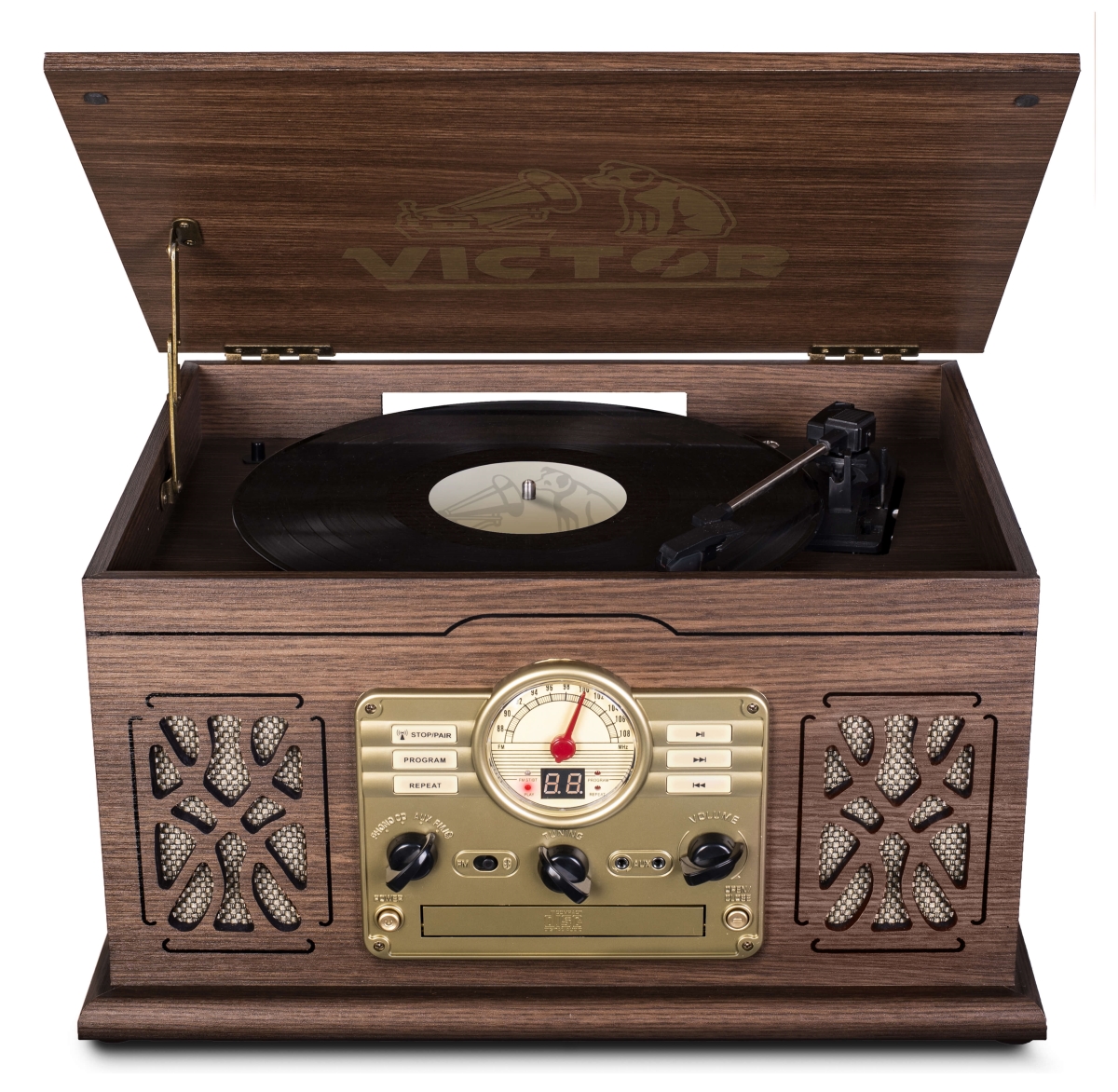 Picture of Victor Audio VWRP-3800-ES-VIC Victor State 7-in-1 Wood Music Center with 3-Speed Turntable and Dual Bluetooth (Espresso)