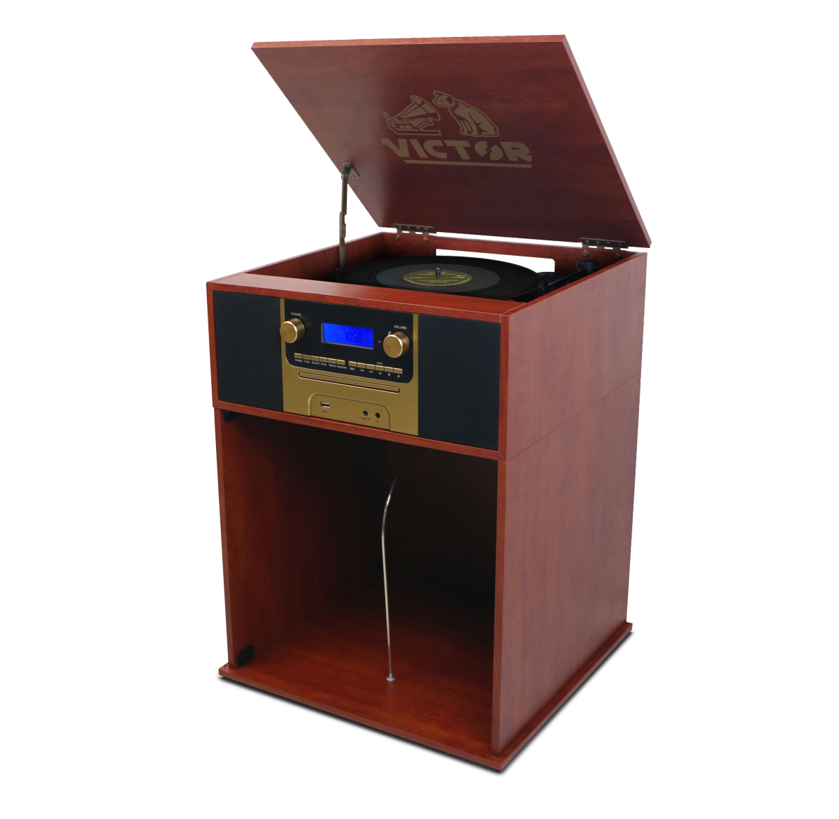Picture of Victor Audio VWRP-4500-MH-VIC Victor Boyleston 7-in-1 3-Speed Turntable Music Center w Album Storage and USB Port (Mahogany)