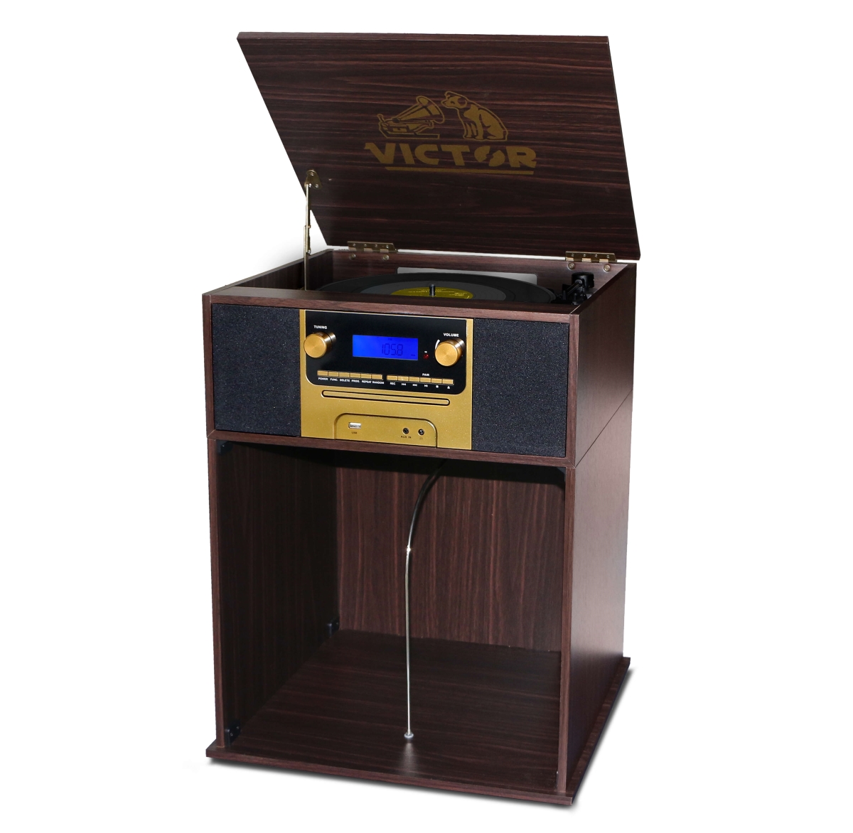 Picture of Victor Audio VWRP-4500-ES-VIC Victor Boyleston 7-in-1 3-Speed Turntable Music Center w Album Storage and USB Port (Espresso)
