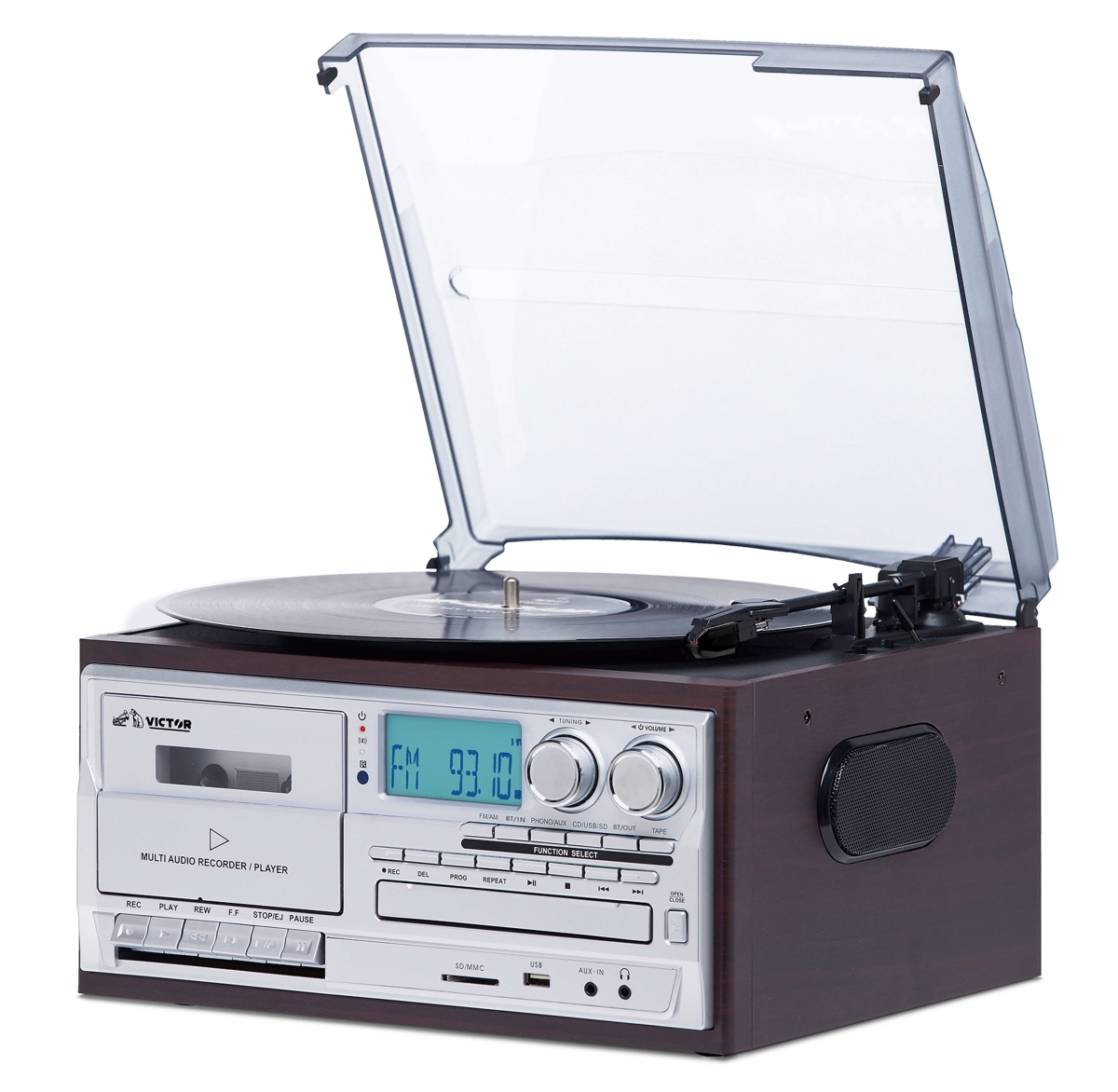 Picture of Victor Audio VWRP-4200-ES-VIC Victor Cosmopolitan 8-in-1 Turntable Music Center with Bluetooth&#44; USB & Cassette (Espresso)