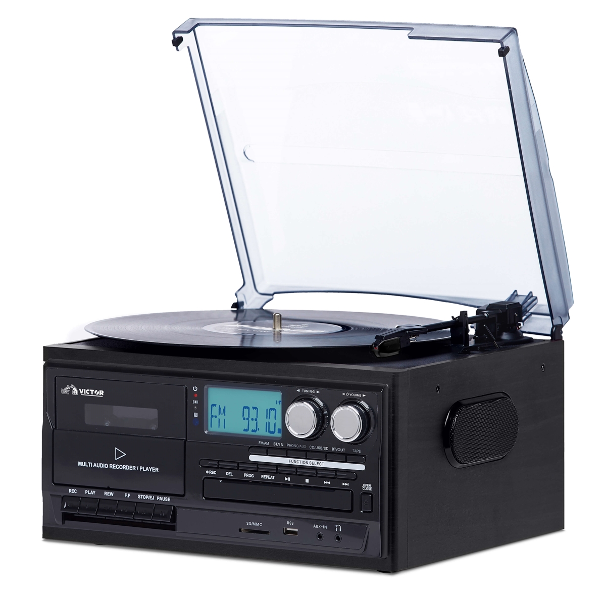 Picture of Victor Audio VWRP-4200-BK-VIC Victor Cosmopolitan 8-in-1 Turntable Music Center with Bluetooth&#44; USB & Cassette (Black)