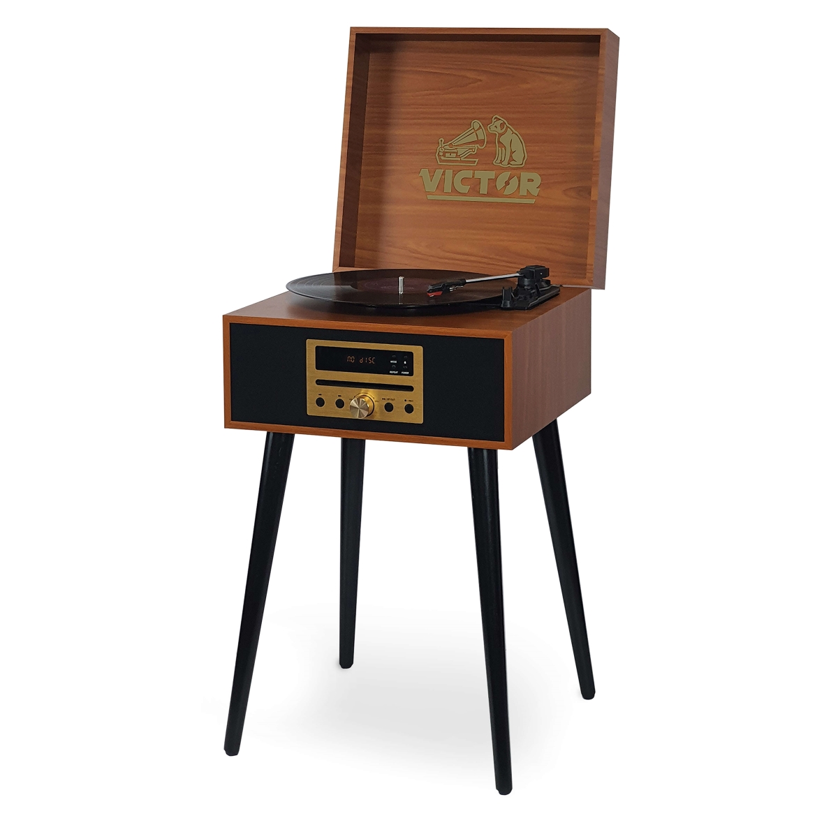 Picture of Victor Audio VWRP-3500-MH-VIC Victor Newbury 8-in-1 Music Center w Chair-Height Legs&#44; USB Slot & AM FM Radio (Mahogany)