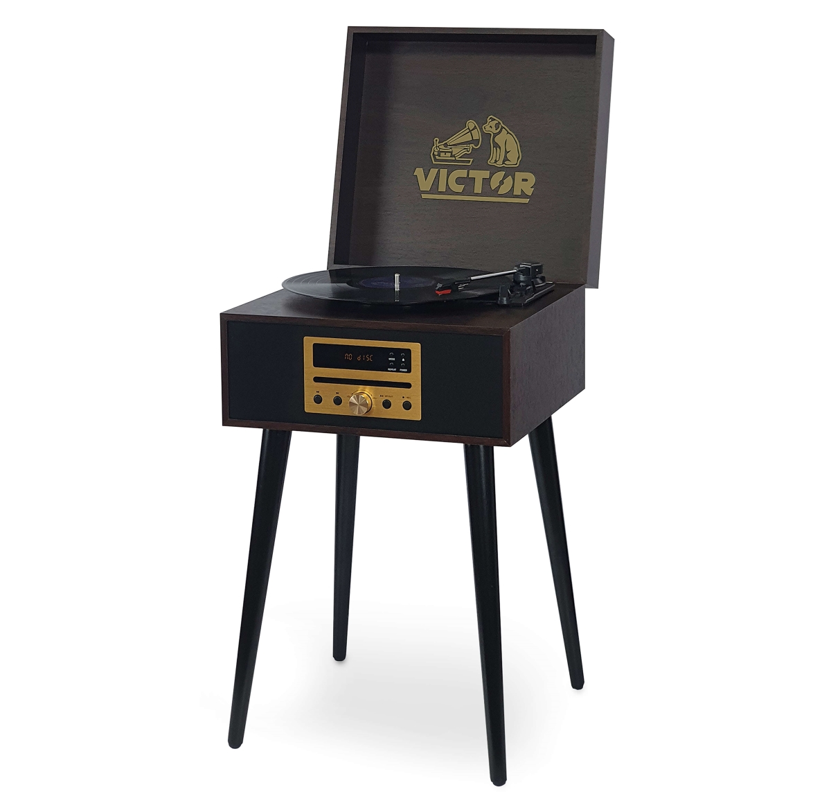 Picture of Victor Audio VWRP-3500-ES-VIC Victor Newbury 8-in-1 Music Center w Chair-Height Legs&#44; USB Slot & AM FM Radio (Espresso)