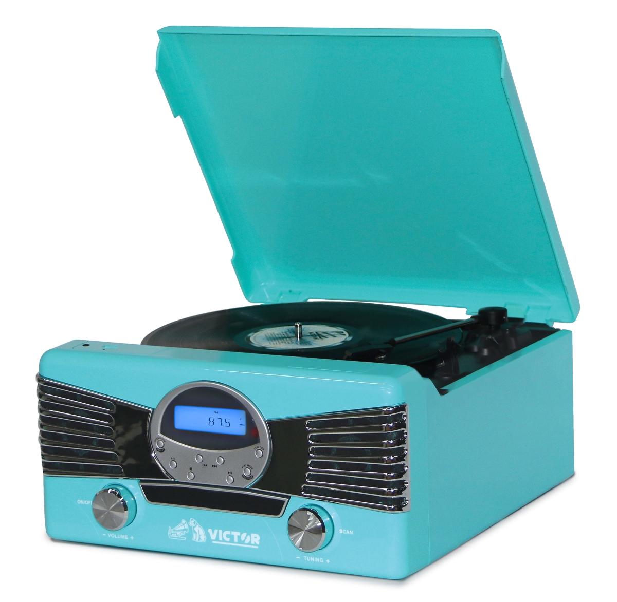 Picture of Victor Audio VHRP-1400-TQ-VIC Victor Diner 7-in-1 Turntable Music Center with CD & MP3 Player and Bluetooth Function (Turquoise)