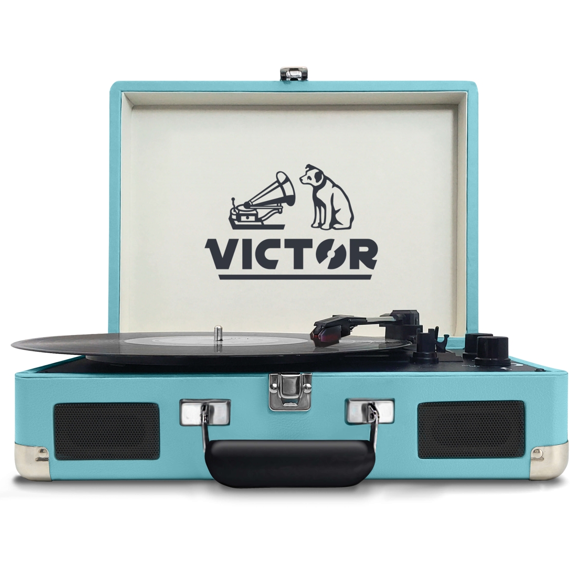 Picture of Victor Audio VSRP-800-TQ-VIC Victor Metro Dual Bluetooth Suitcase 3-Speed Turntable (Turquoise)