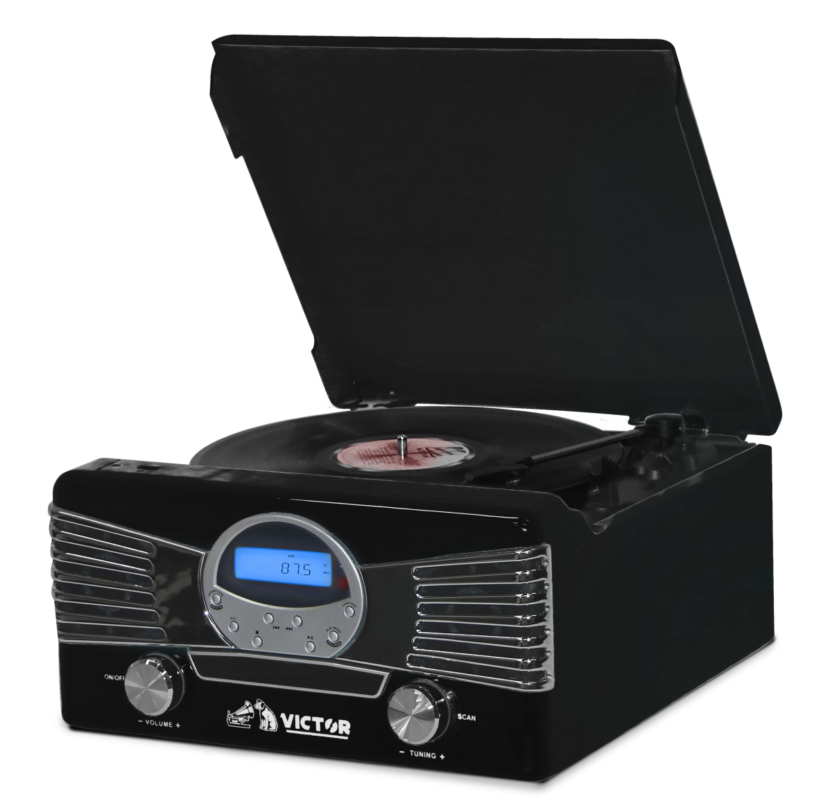 Picture of Victor Audio VHRP-1400-BK-VIC Victor Diner 7-in-1 Turntable Music Center with CD & MP3 Player and Bluetooth Function (Black)