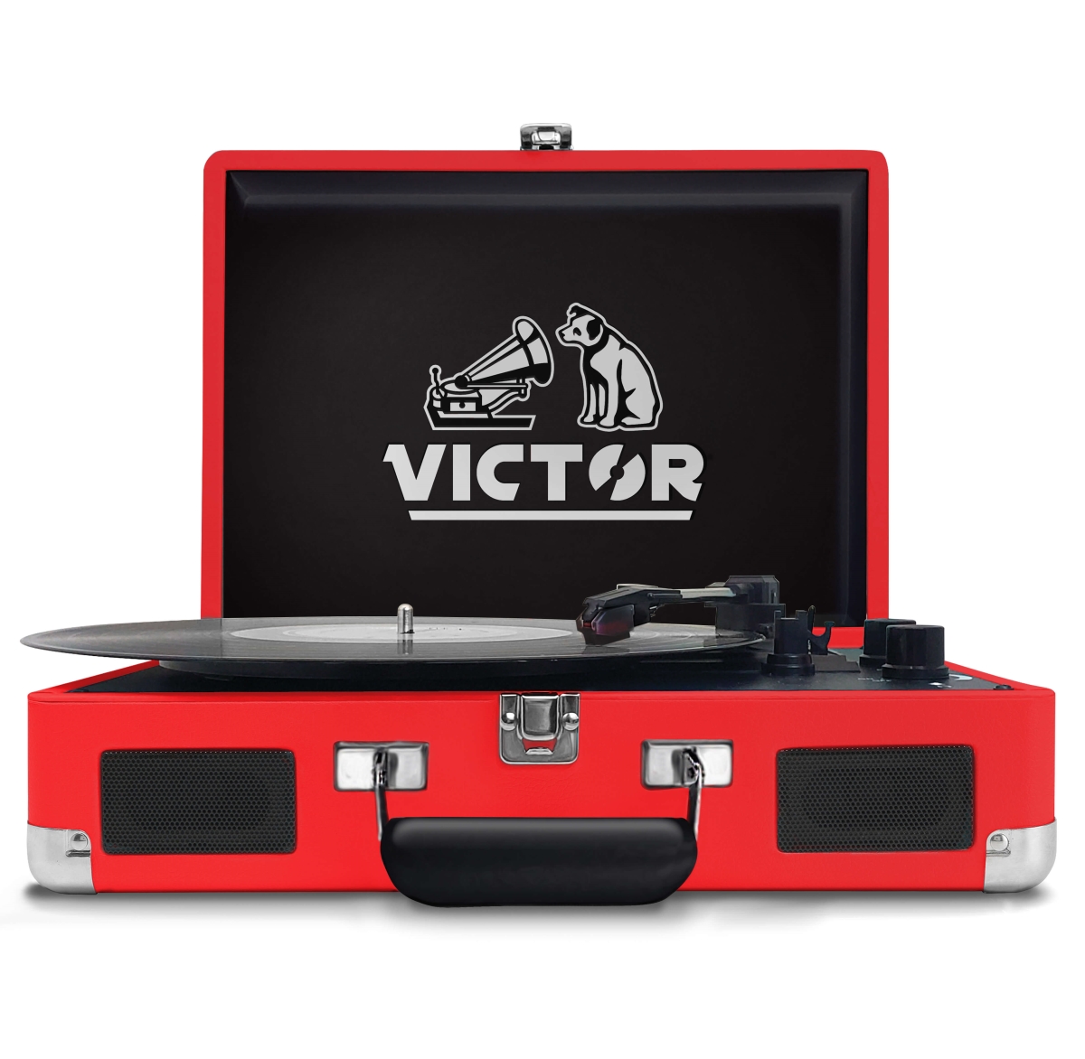 Picture of Victor Audio VSRP-800-RD-VIC Victor Metro Dual Bluetooth Suitcase 3-Speed Turntable (Red)