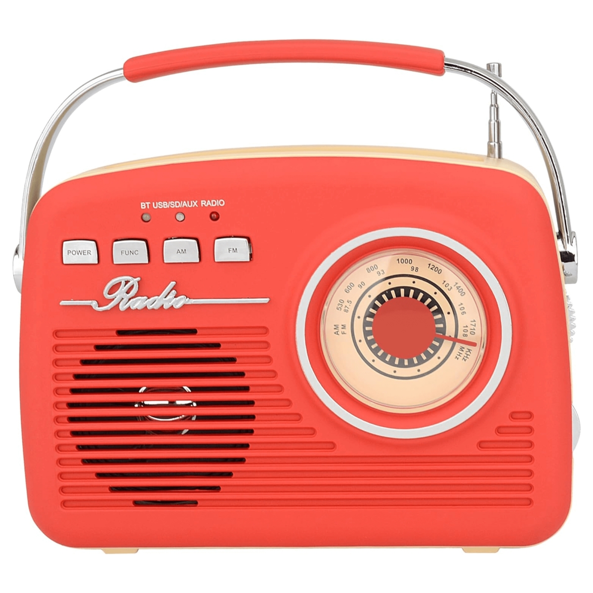 Supersonic SC-1201BT RED Supersonic Multi-Function Bluetooth Retro Speaker with Rechargeable Battery - Red