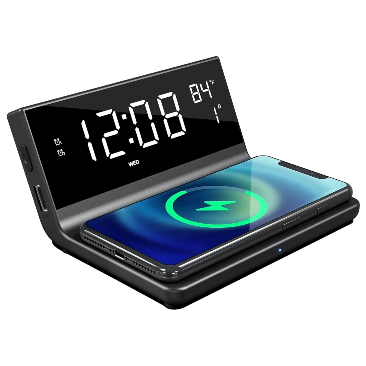 Supersonic SC-6025QI Supersonic Dual Alarm Clock with 2-in-1 Wireless Charger