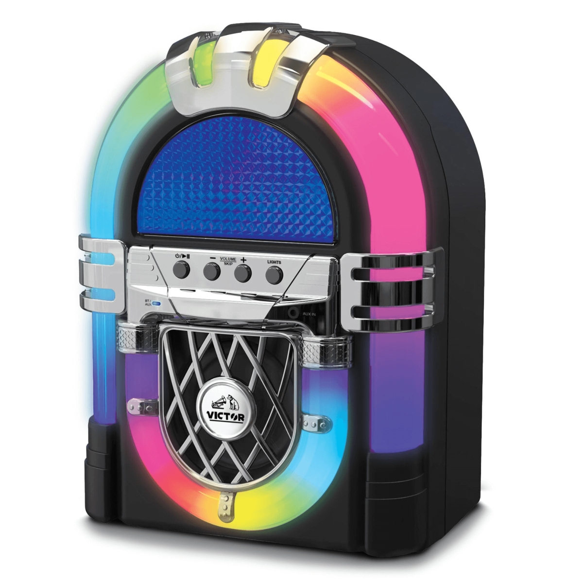 Picture of Victor Audio VDTJ-1000-BK-VIC Victor BLVD Mini Bluetooth Jukebox with Multicolor LED Lighting