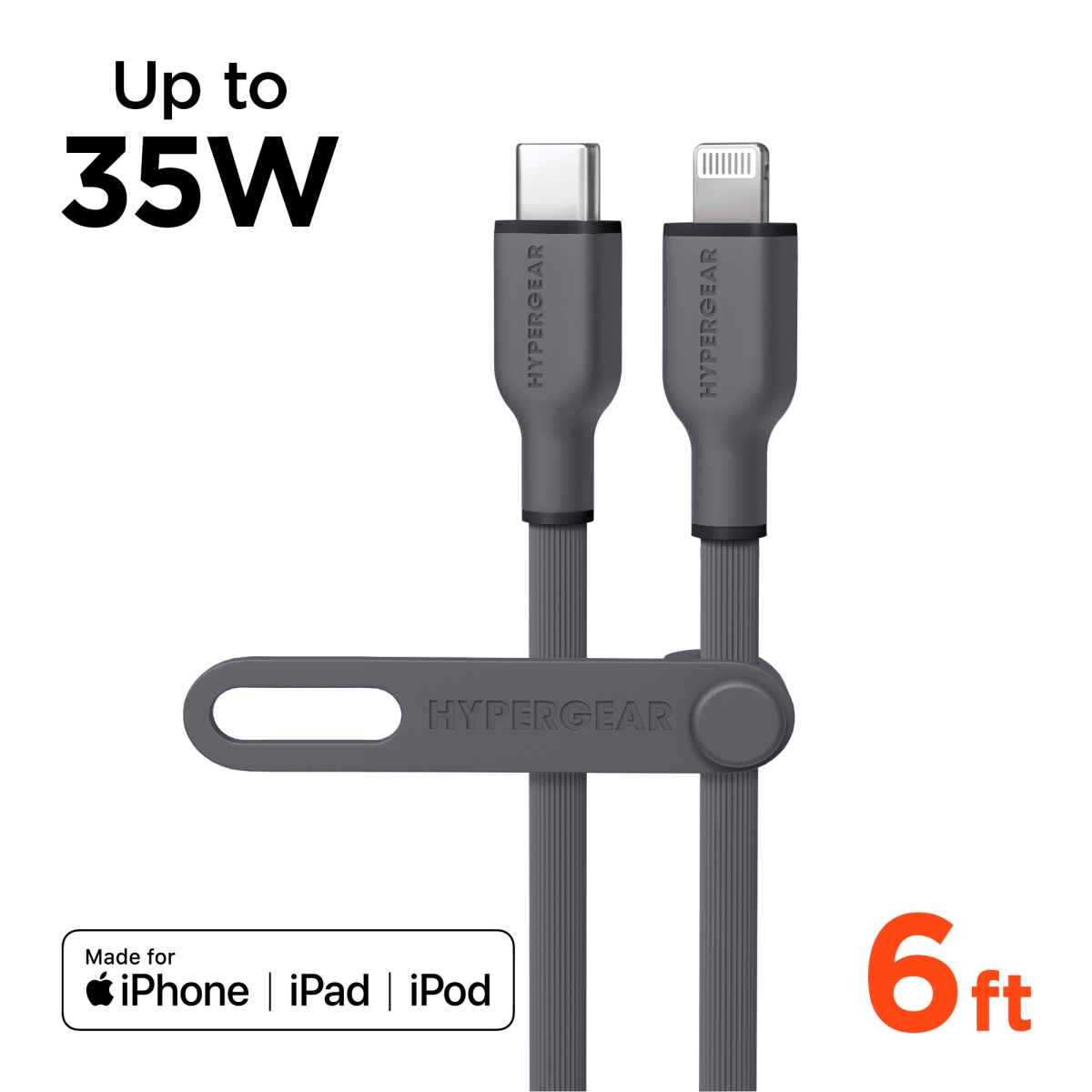 16006-HYP  Flexi PRO USB-C to Lightning Cable 6ft - Gray -  HyperGear