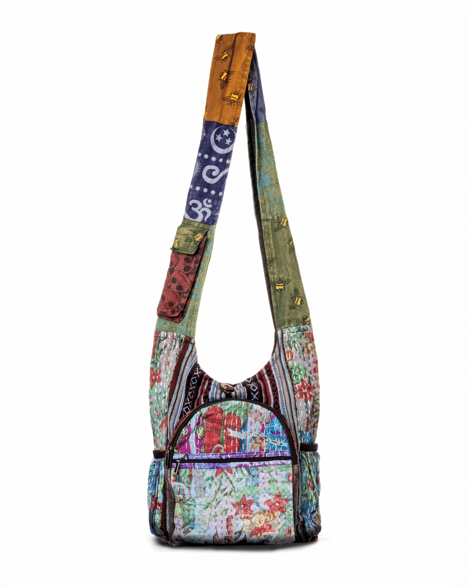 KC-708-HBP  Vintage Patchwork Hobo Bag with Water Bottle Pockets