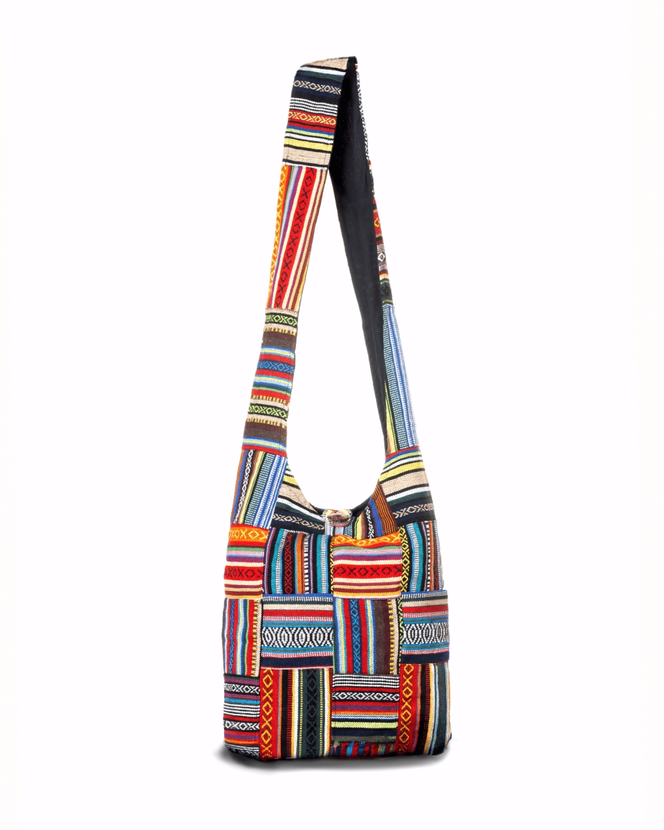 Handmade Patchwork Striped Hobo Bag - Multicolor - 14x13.5 inches - Unique Artisan Craft