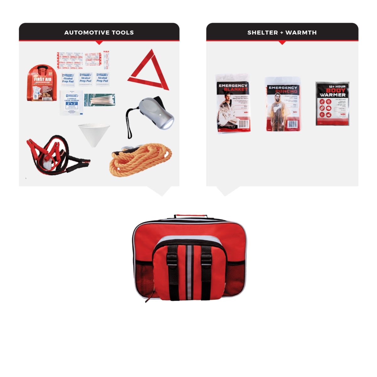 AK-  Emergency Auto Kit  Roadside Essentials for Car & Truck Safety