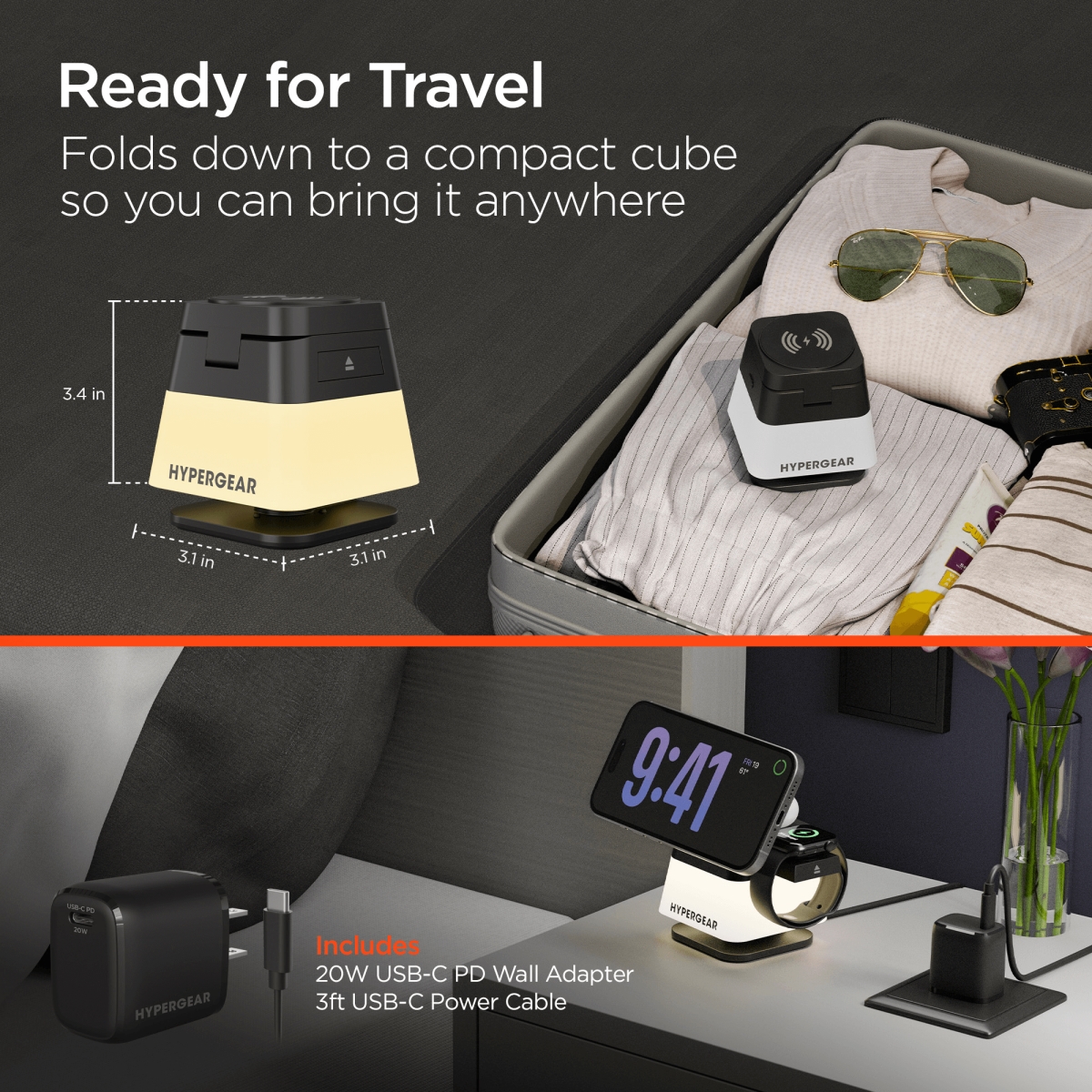 HyperGear PowerFold Cube 15W Magnetic Wireless Charging Stand for Apple Devices