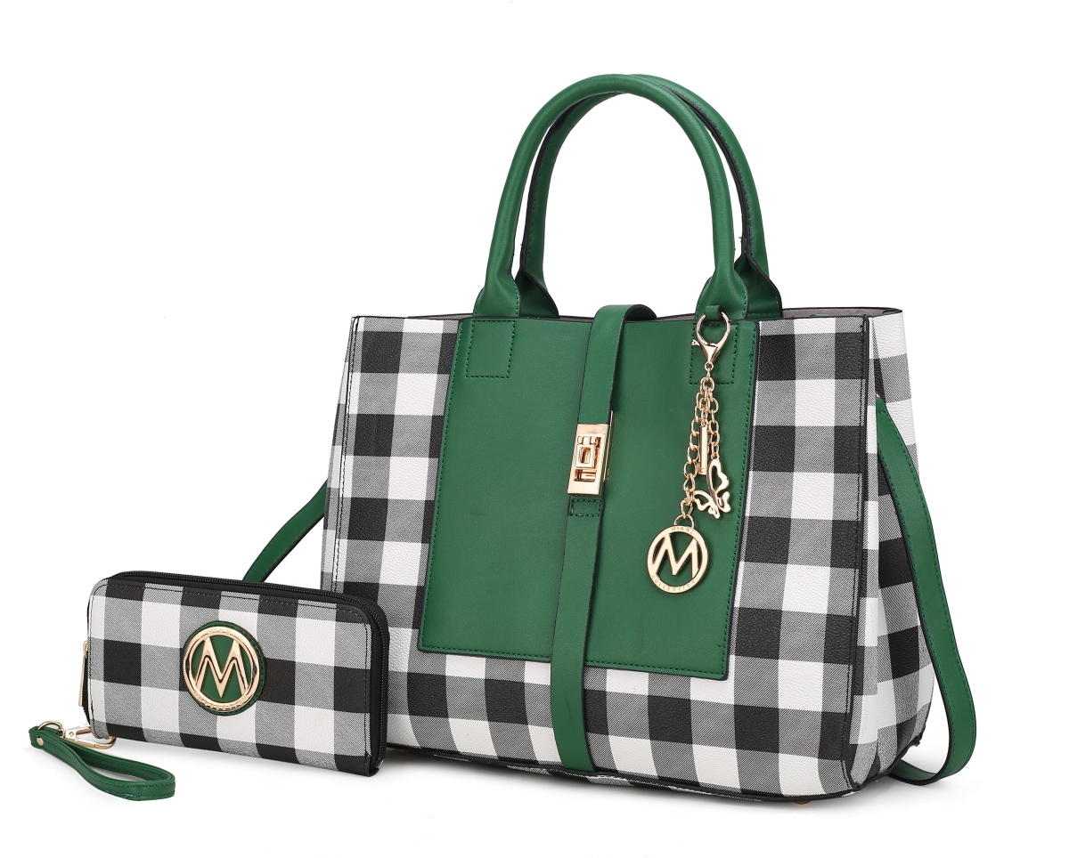 MKF-CKR-X405GRN Yuliana Checkered Satchel Bag with Wallet -  MKF Collection by Mia K.