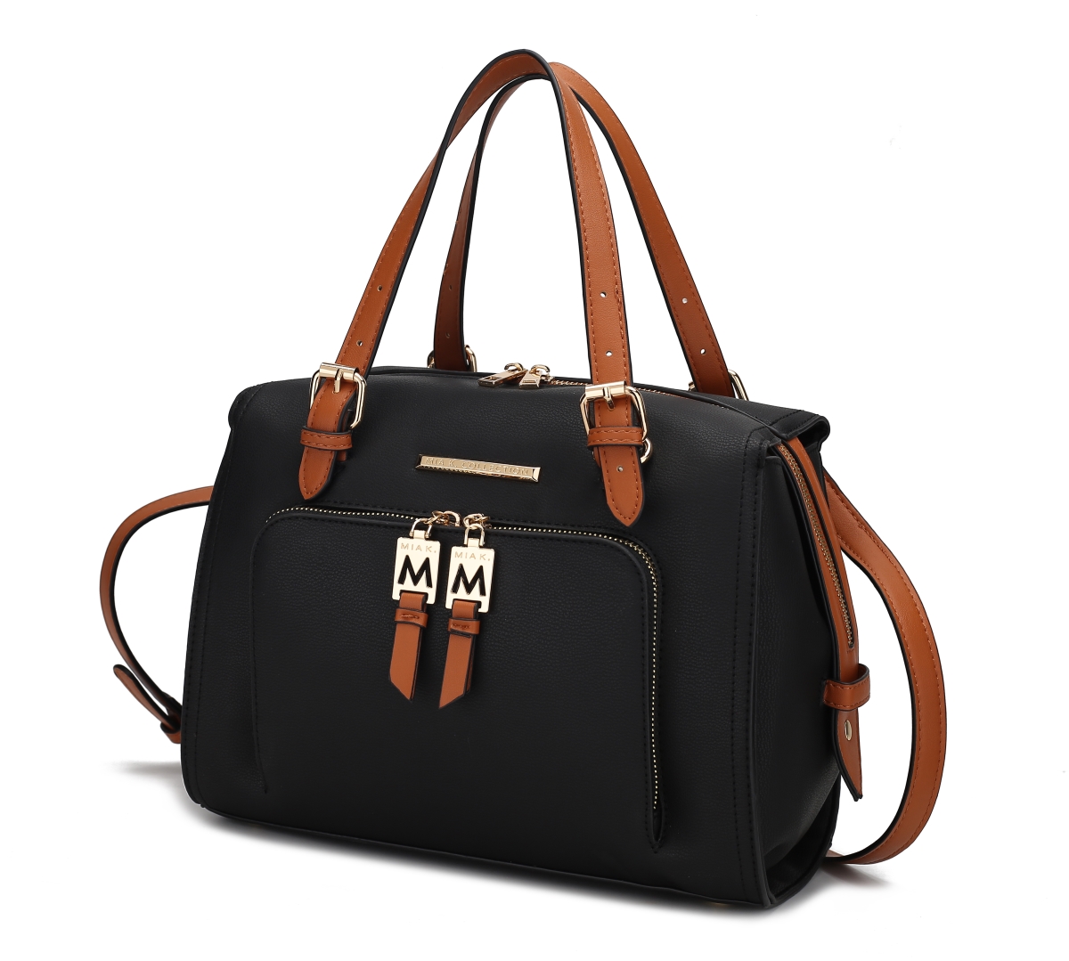 MKF-X694BK-COG Maisie Satchel Bag, Black & Cognac -  MKF Collection by Mia K.