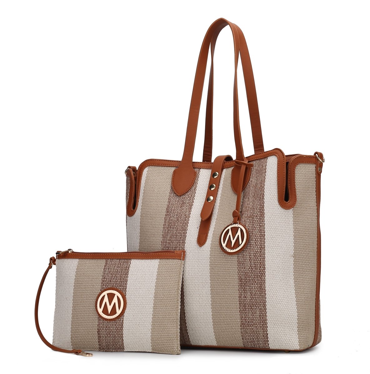 MKF-X653TP-COG Juliana satchel Bag, Taupe & Cognac -  MKF Collection by Mia K.