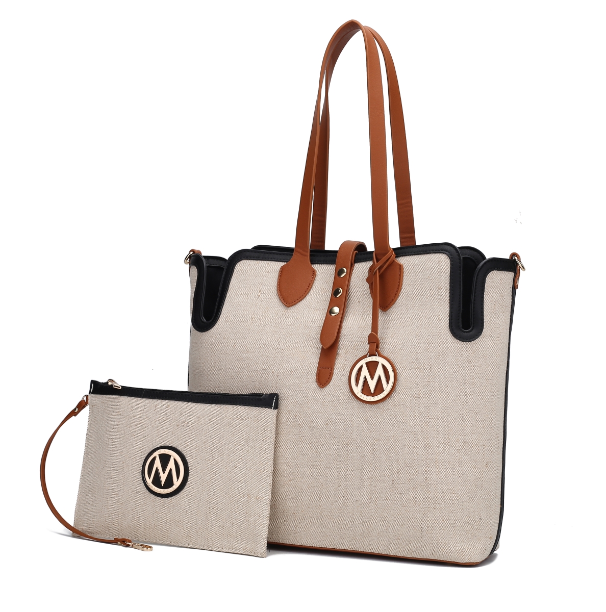 MKF-X653NAT-COG Juliana satchel Bag, Natural & Cognac -  MKF Collection by Mia K.