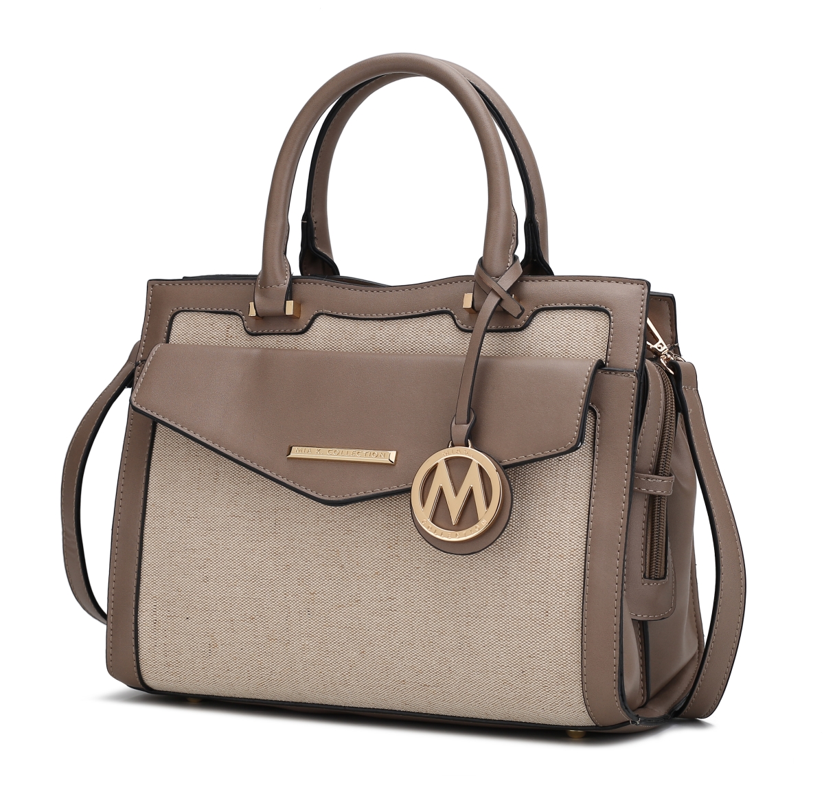 Picture of MKF Collection by Mia K. MKF-X652NAT-TP Alyssa satchel Bag&#44; Natural & Taupe