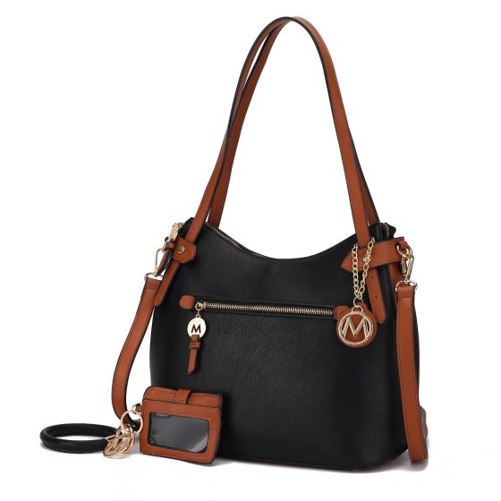 MKF-X689BK-COG Jaseli Hobo Bag with Wristlet Key Ring & Card Holder, Black & Cognac -  MKF Collection by Mia K.