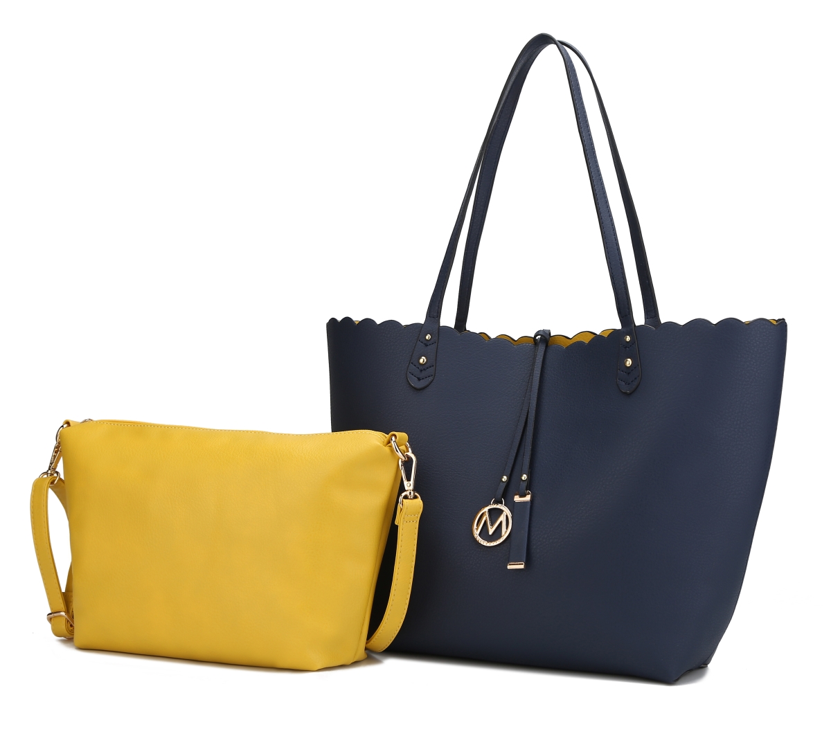 Picture of MKF Collection by Mia K. MKF-X462NV-YL Amahia Reversible Shopper Tote & Shoulder Bag with Cosmetic Pouch&#44; Navy & Yellow