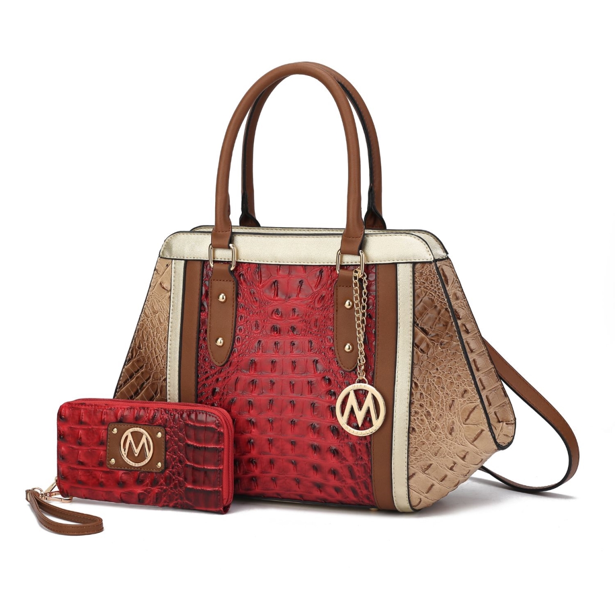 MKF-X729COG Daisy Croco Satchel Bag & Wallet, Cognac - 2 Piece -  MKF Collection by Mia K.