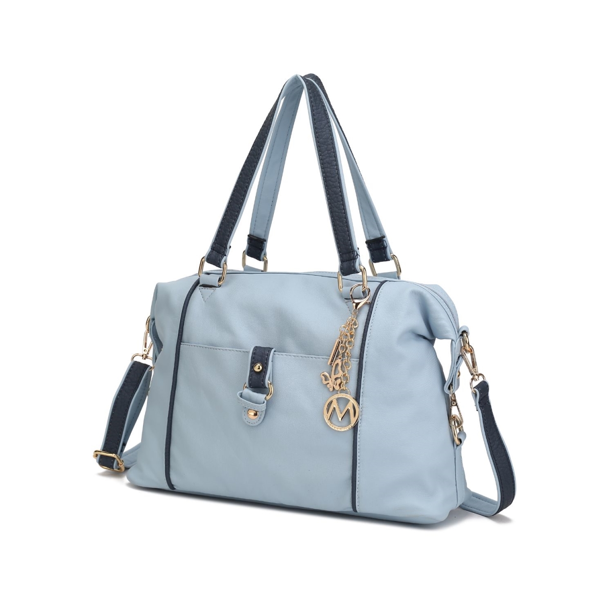 MKF-X416LBLU-NV Opal Satchel Bag, Light Blue & Navy Combo -  MKF Collection by Mia K.