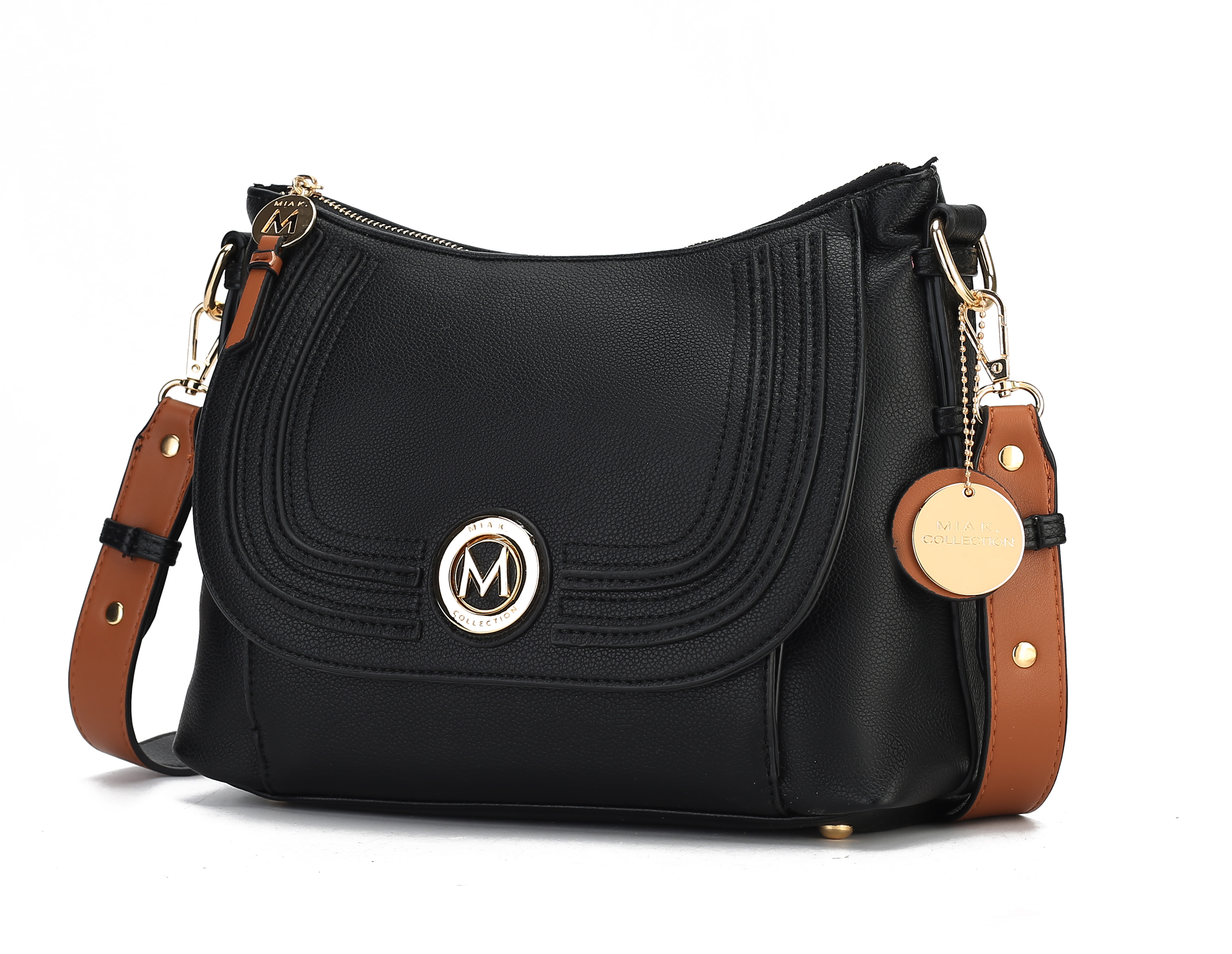 MKF-X676BK-COG Maggie Crossbody Bag, Black & Cognac Combo -  MKF Collection by Mia K.