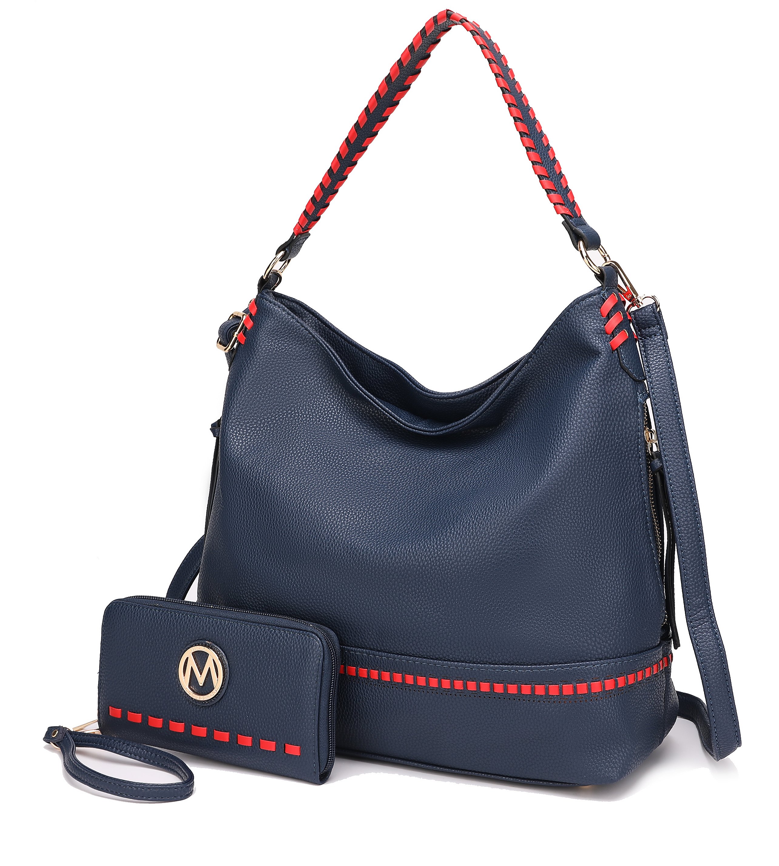 MKF Collection MKF-X679NV Blake two-tone whip stitches Vegan Leather Womens Shoulder Handbag  with Wallet by Mia K- 2 pieces -  MKF Collection by Mia K.