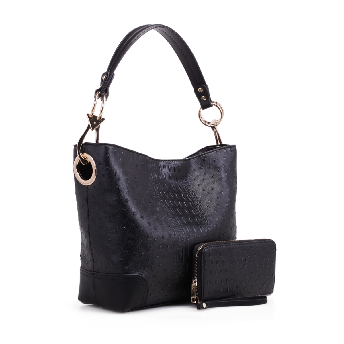 Picture of MKF Collection by Mia K MKF-1470BK 8 x 4 x 1.5 in. Wandy Soft Vegan Leather Hobo Bag & Wallet Set&#44; Black