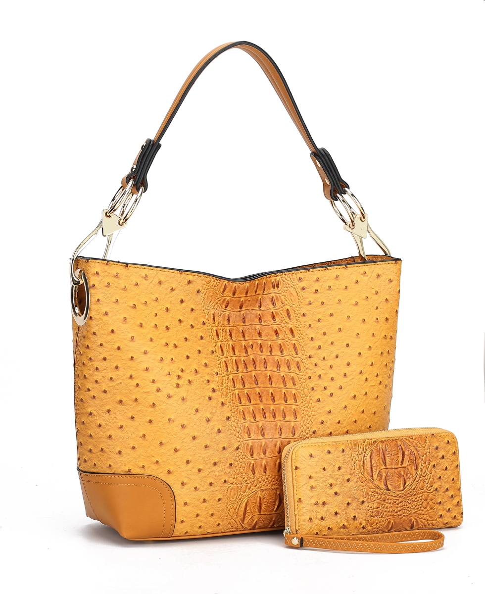 Picture of MKF Collection by Mia K MKF-1470MD 8 x 4 x 1.5 in. Wandy Soft Vegan Leather Hobo Bag & Wallet Set&#44; Mustard