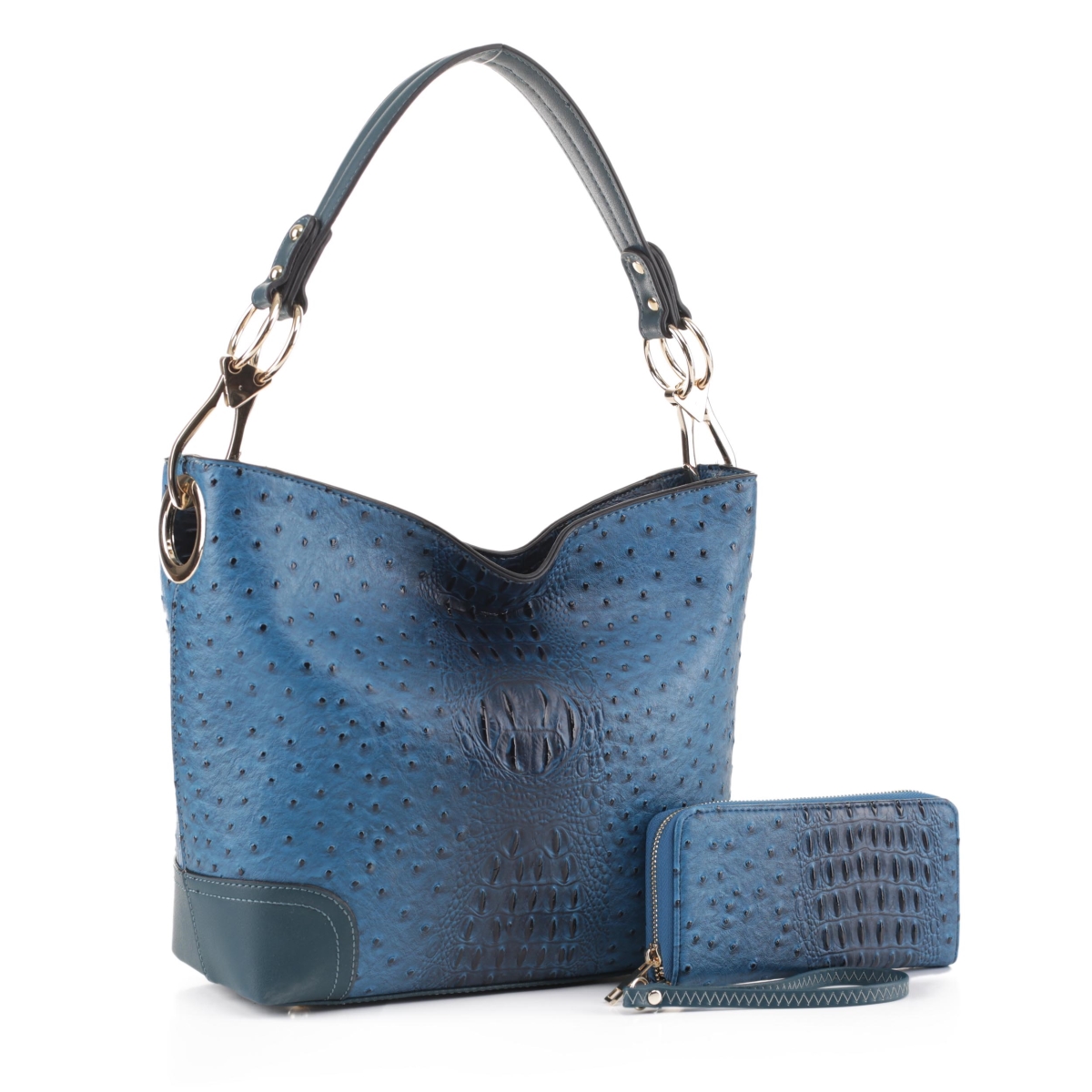 Picture of MKF Collection by Mia K MKF-1470BLU 8 x 4 x 1.5 in. Wandy Soft Vegan Leather Hobo Bag & Wallet Set&#44; Blue