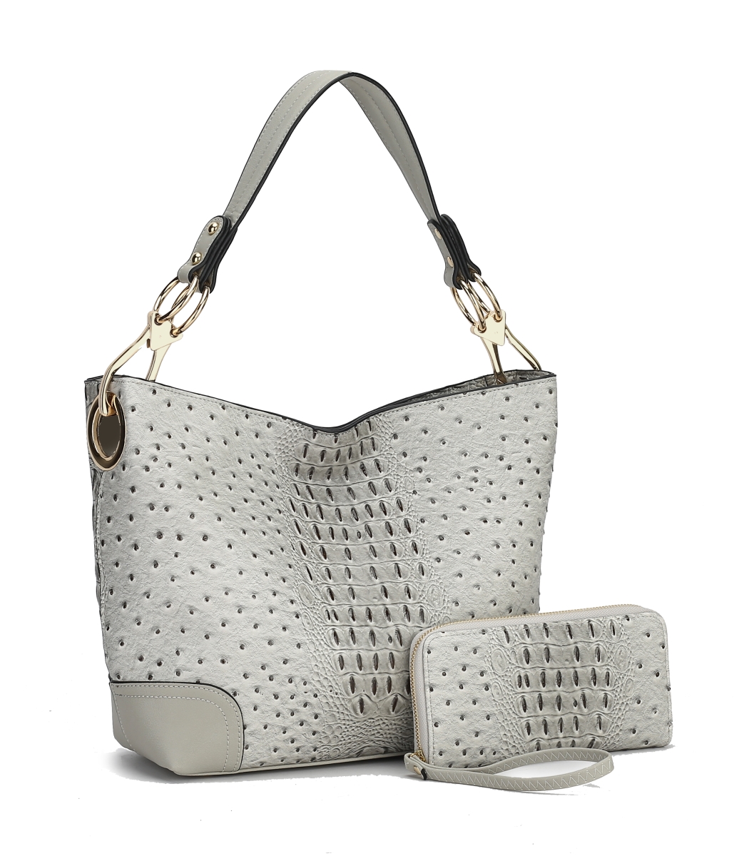 Picture of MKF Collection by Mia K MKF-1470LGRY 8 x 4 x 1.5 in. Wandy Soft Vegan Leather Hobo Bag & Wallet Set&#44; Gray