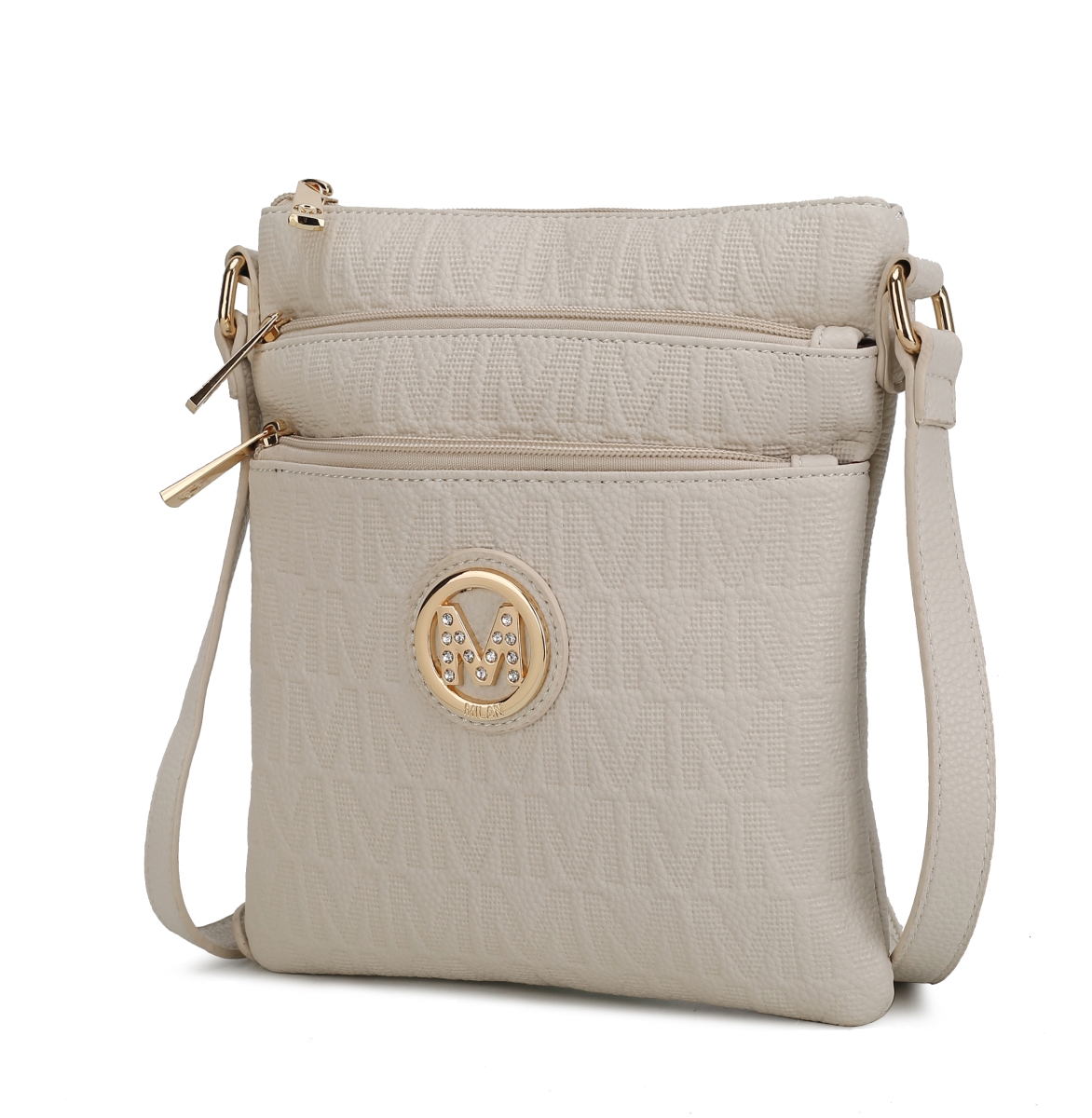 Picture of MKF Collection by Mia K. MKF-PU7796BG Lennit Embossed M Signature Crossbody Bag
