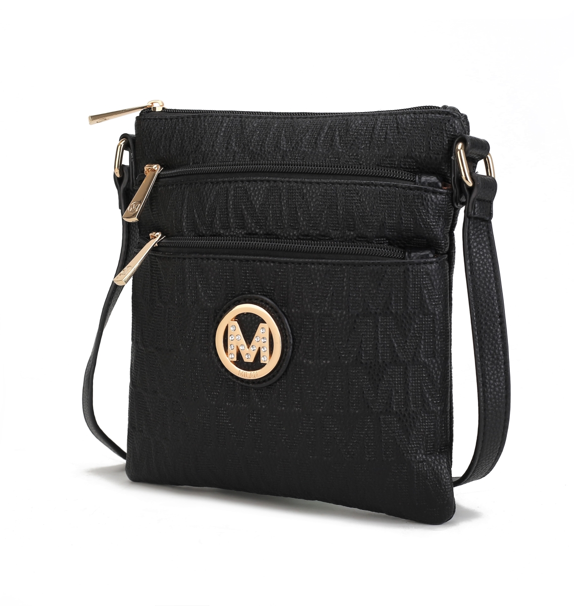 Picture of MKF Collection by Mia K. MKF-PU7796BK Lennit Embossed M Signature Crossbody Bag