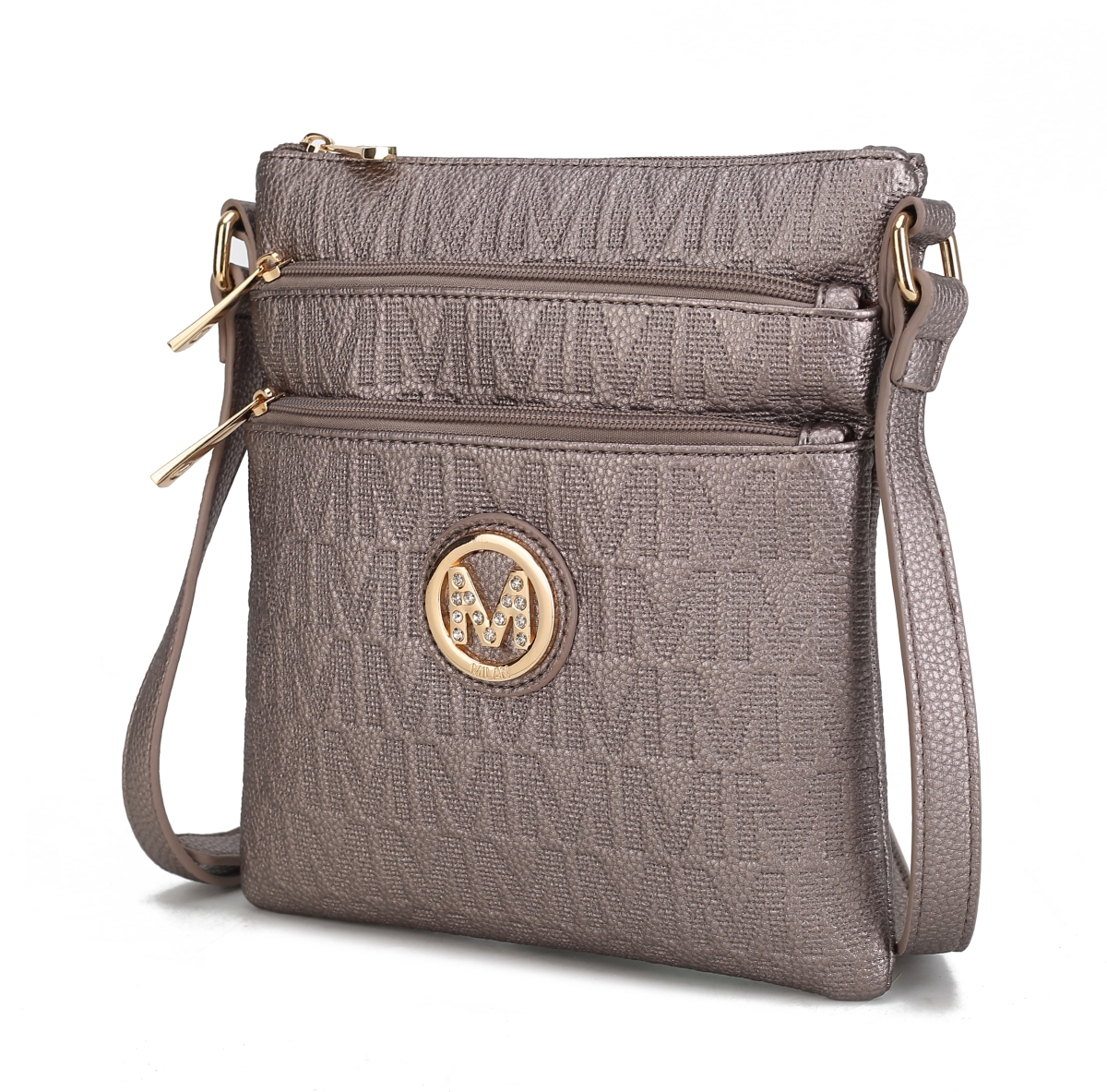 Picture of MKF Collection by Mia K. MKF-PU7796PW Lennit Embossed M Signature Crossbody Bag