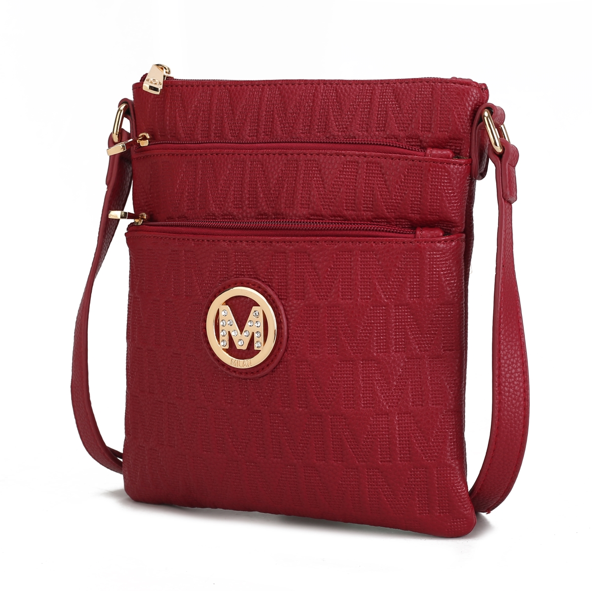 Picture of MKF Collection by Mia K. MKF-PU7796RD Lennit Embossed M Signature Crossbody Bag