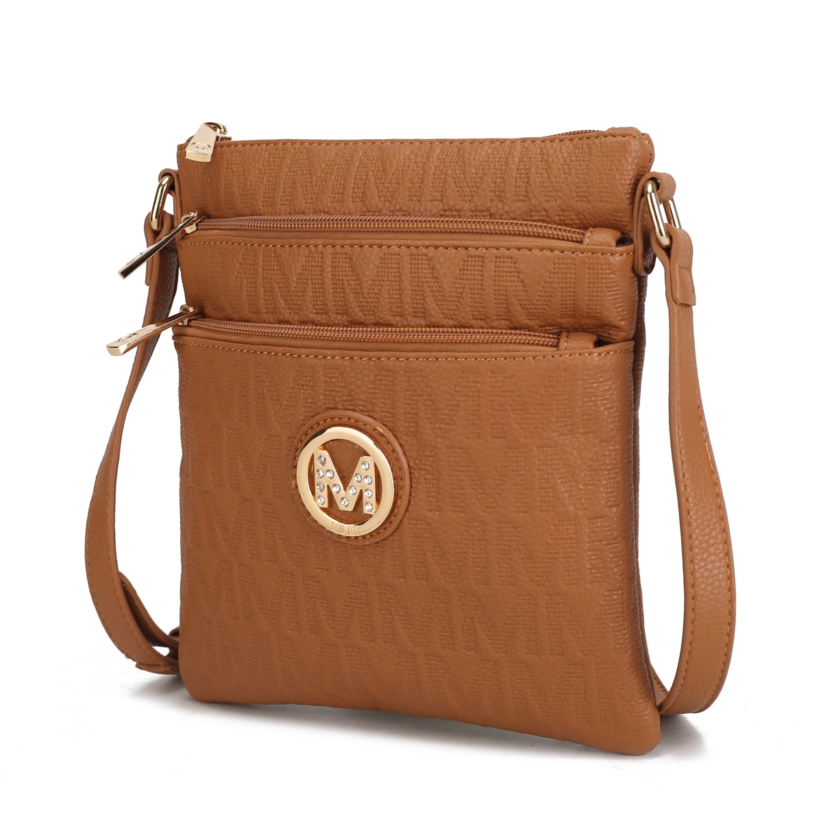 Picture of MKF Collection by Mia K. MKF-PU7796TN Lennit Embossed M Signature Crossbody Bag