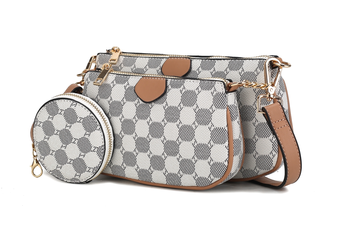 Picture of MKF Collection by Mia K. MKF-2579DTN Evanna Crossbody Bag&#44; Desert Tan & White - 3 Piece