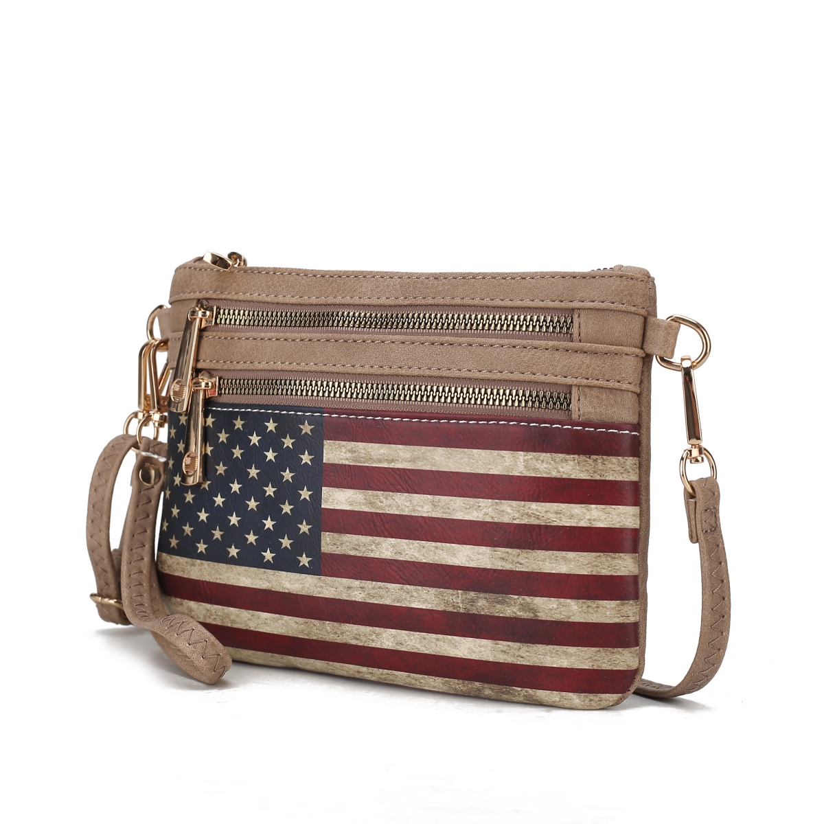 Picture of MKF Collection by Mia K. MKF-FG7405TP Alisson Vegan Leather Womens FLAG Crossbody/Wristlet Bag