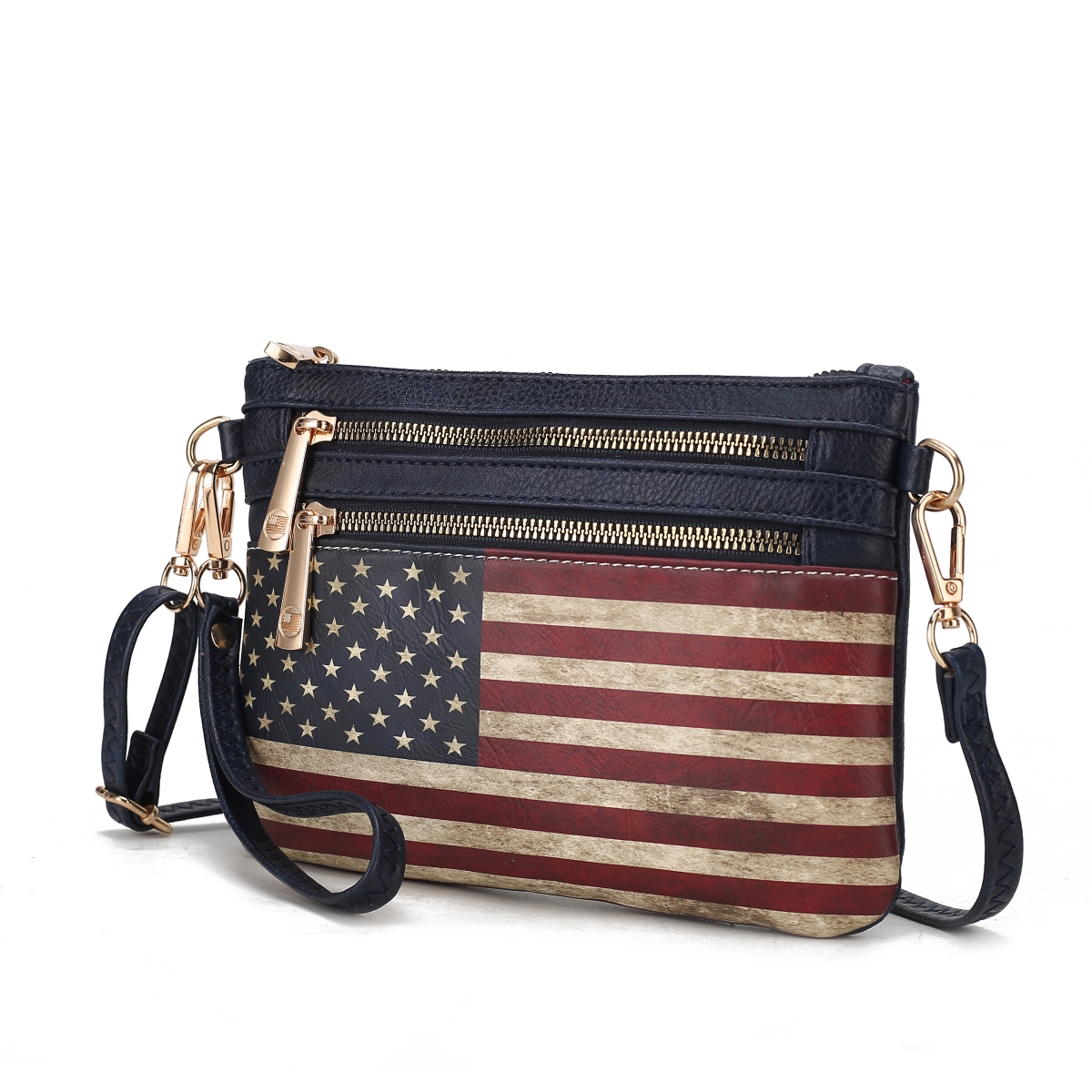 Picture of MKF Collection by Mia K. MKF-FG7405NV Alisson Vegan Leather Womens FLAG Crossbody/Wristlet Bag