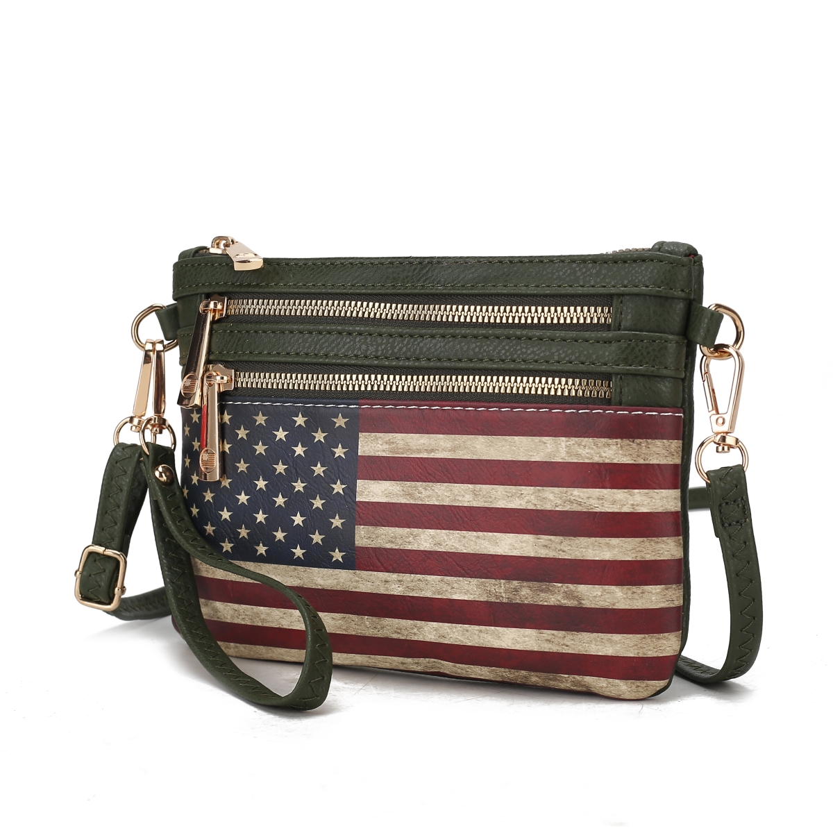 Picture of MKF Collection by Mia K. MKF-FG7405GRN Alisson Vegan Leather Womens FLAG Crossbody/Wristlet Bag