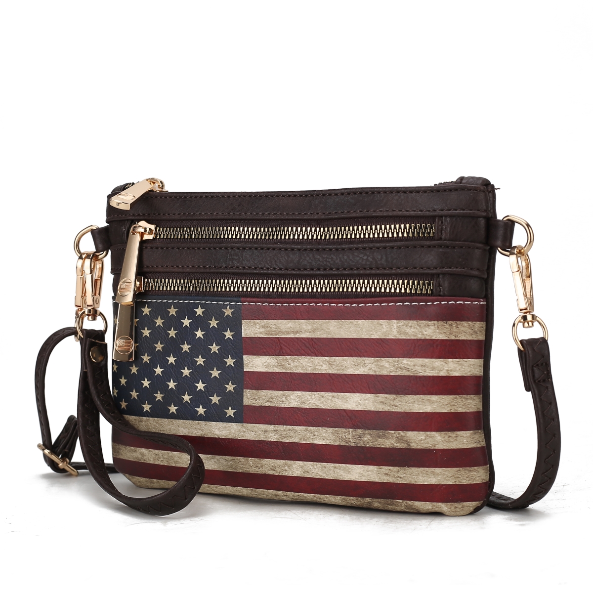 Picture of MKF Collection by Mia K. MKF-FG7405CH Alisson Vegan Leather Womens FLAG Crossbody/Wristlet Bag