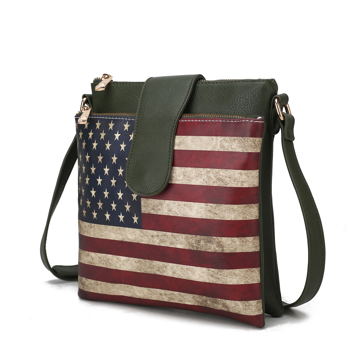 Picture of MKF Collection by Mia K. MKF-FG7404GRN Josephine Vegan Leather Womens FLAG Crossbody Bag