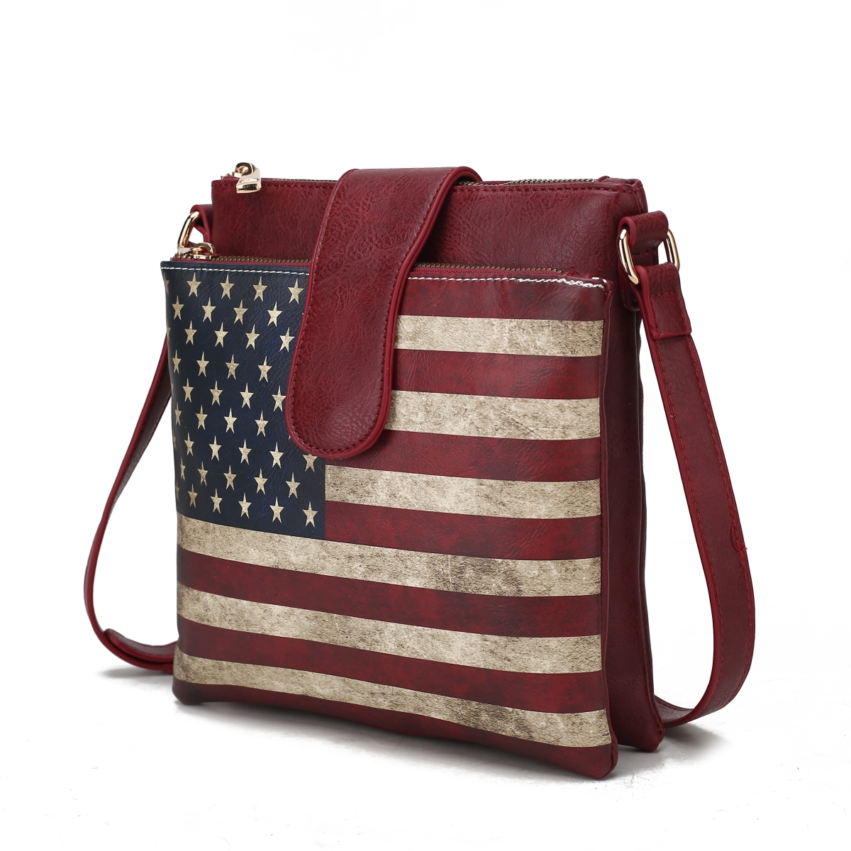 Picture of MKF Collection by Mia K. MKF-FG7404BRG Josephine Vegan Leather Womens FLAG Crossbody Bag