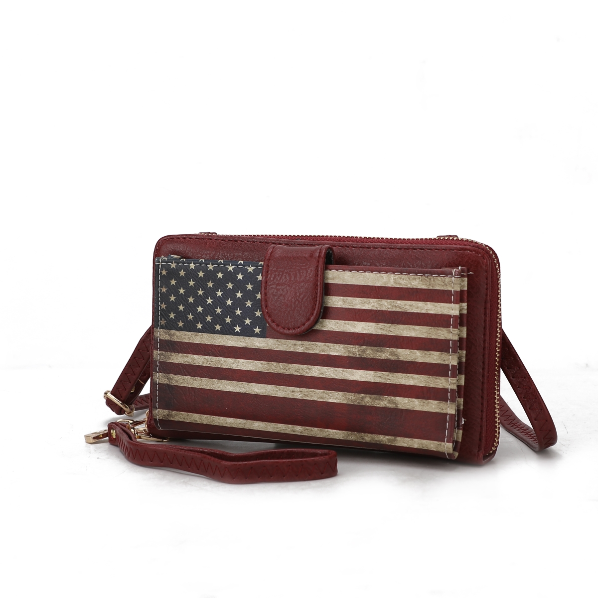 Picture of MKF Collection by Mia K. MKF-FG7406BRG Kiara Smartphone and Wallet Convertible FLAG Crossbody Bag