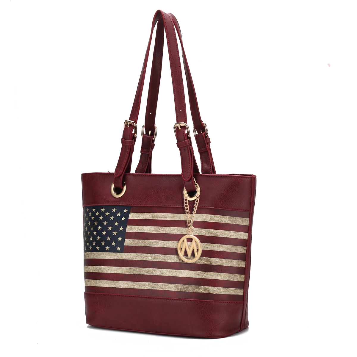 Picture of MKF Collection by Mia K. MKF-FG7407BRG Vera Vegan Leather Patriotic Flag Pattern Womens Tote Handbag