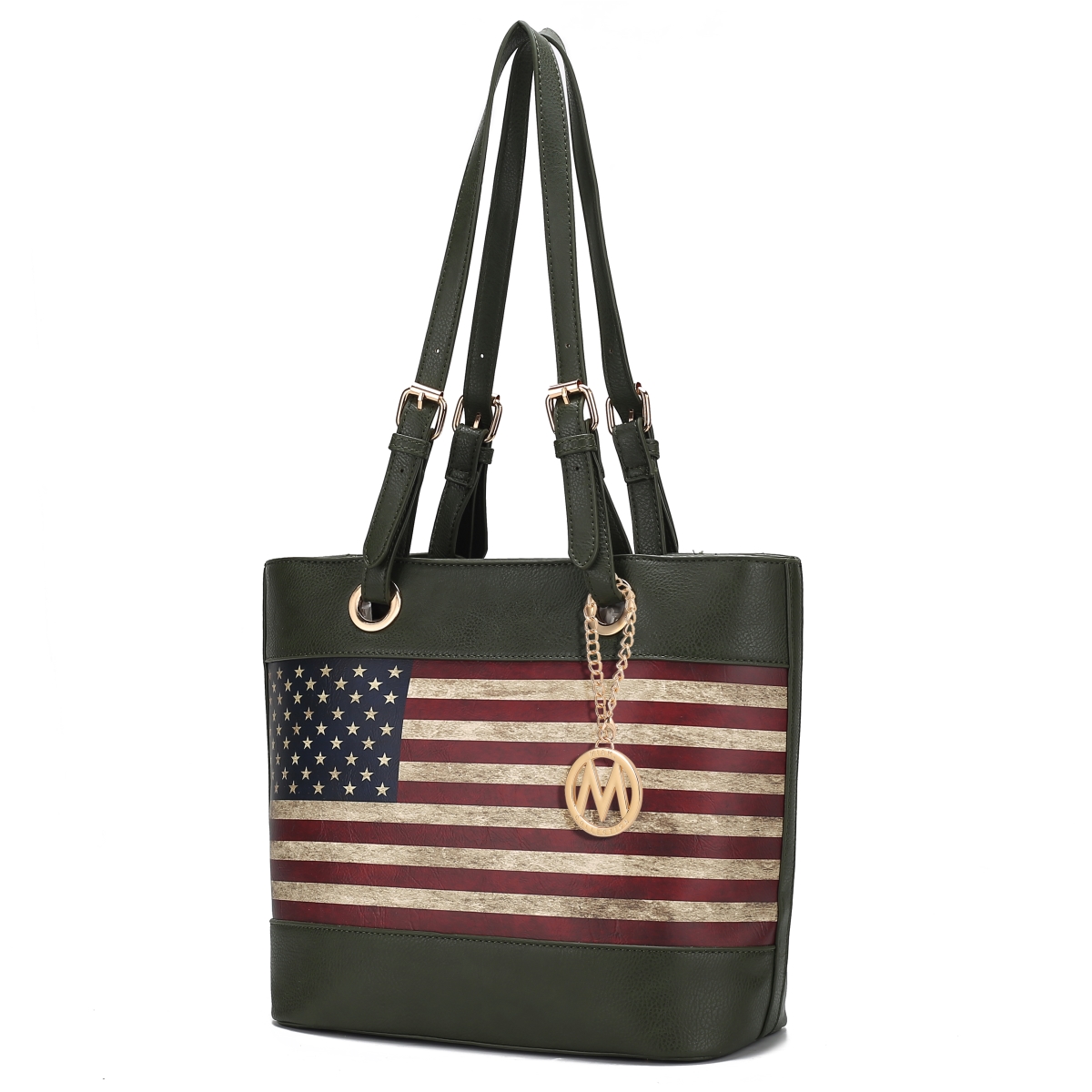 Picture of MKF Collection by Mia K. MKF-FG7407GRN Vera Vegan Leather Patriotic Flag Pattern Womens Tote Handbag