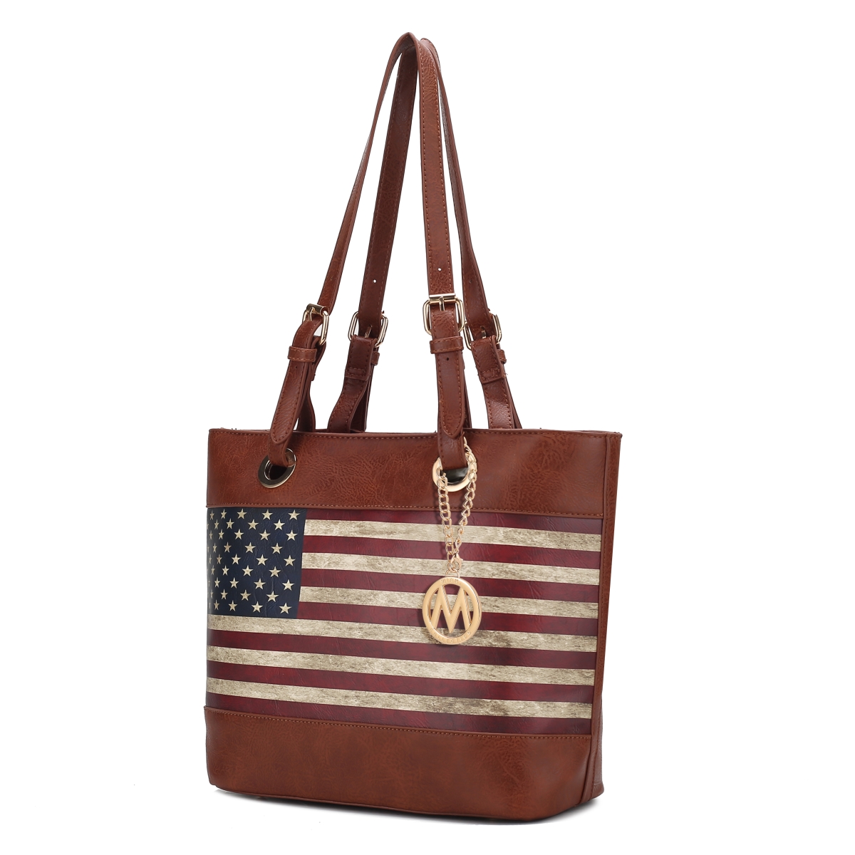 Picture of MKF Collection by Mia K. MKF-FG7407TN Vera Vegan Leather Patriotic Flag Pattern Womens Tote Handbag